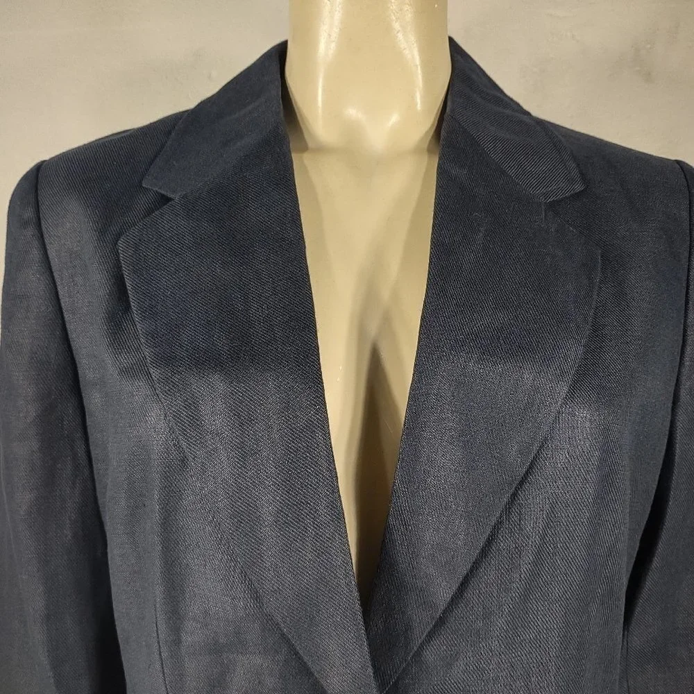 NWOT Talbots dark blue 100% Irish Linen two button blazer jacket ladies size 8 - Picture 2 of 6